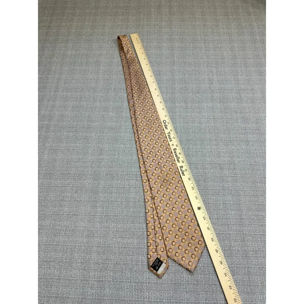 Ermenegildo Zegna Neck Tie Gold Geometric Print 100% Silk‎ Made in Italy